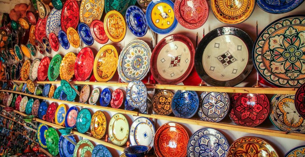 Colourful plates on sale